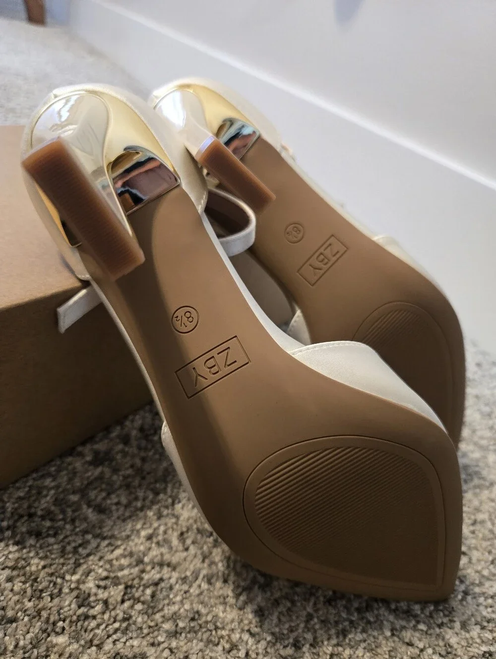 Women’s Ivory Ankle-Strap Heels with Gold Accent